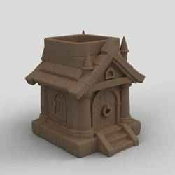 Stylized Fantasy Woodland Cottage Pen Holder