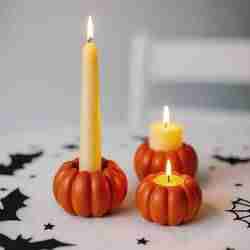 Pumpkin Candle Holder | Halloween Decor | Dual Use for Tealight and Stick Candles | Spooky Decoration