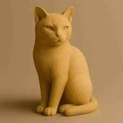 Realistic Cat 3D Model | Sitting Cat Figurine STL
