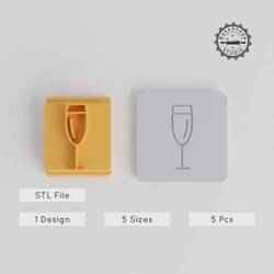 Champagne Stamp Tile Set, Five Motif Sizes 20-40mm, Perfect for Clay, Cookies & Fondant