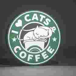 Cats and Coffe Lightbox Led Lamp + Coaster