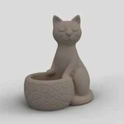 Cute Cat Planter - 3D Printable Cat Pot, Small Plant Holder & Desk Organizer