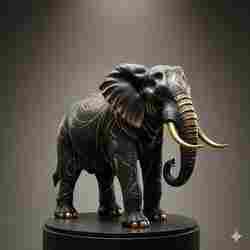 Black Elephant Statue with Gold Pattern