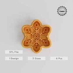 Snowflake Shape Cutter & Stamp Set, Winter Crystal Cookie Fondant Tool, S/M/L Sizes, 6-Piece Collection