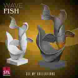 Japanese Fish and Wave Sculpture STL – Modern Minimal Design