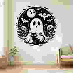 Halloween Ghost Cat Circle - Wall Art Onecolor