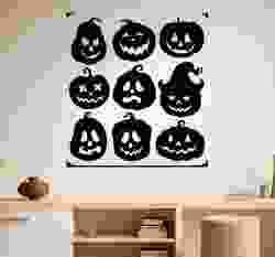 Halloween Pumpkin Faces Grid - Wall Art Multicolor