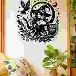 Witch Owl Moon Halloween - Wall Art Multicolor