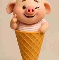 Winking Pig in an Ice Cream Cone