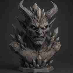 Crystal Demon Bust - High Detail Fantasy Statue for 3D Printing | Resin & FDM Ready