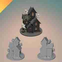 Haunted House with Ghosts – 3D Printable Halloween Decoration  STL + GLB Format