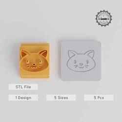 Cat Stamp Tile Set, 5 Sizes, Perfect for Clay, Cookie & Fondant, Animal Cute Design, Pet Feline Motif