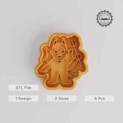 Devil Cookie Cutter & Stamp Set, Spooky Devil, Horned Imp, Halloween Character Design, 3 Sizes, Perfect for Cookies & Fondant