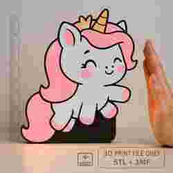 Unicorn LED Lamp – STL + 3MF for Multicolor 3D Print – Kawaii Night Light