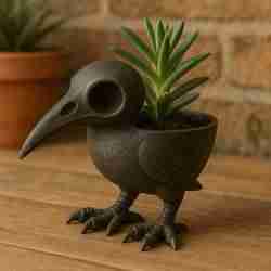 Gothic Crow Skull Bird Planter & Snack Bowl | 3D Printable Decorative Container