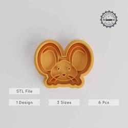 Mouse Shape Cutter & Stamp, Cookie & Fondant Set, Includes S/M/L Sizes, Cartoon Animal Theme