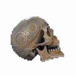 The Baroque Skull: An Artistic Piece Fusing Weathered Bone with Intricate Gold and Blue Accents.