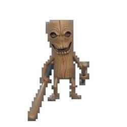A Stylized Wooden Tree Stump Figure Grins Mischievously, Wielding Two Contrasting Baseball Bats with Root-like Feet