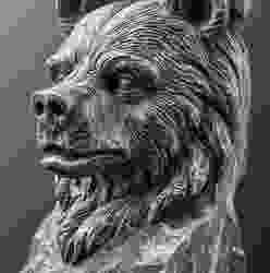 Wilderness Power: Highly Detailed Dark Stone Bear Sculpture Featuring Lifelike Intensity and Graceful Flowing Fur Lines