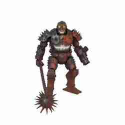 The Spiked Mecha Warrior: A Heavily Armored Robot Stands Assertive, Wielding a Spiked Mace with Menacing Glowing Yellow Eyes