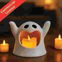 Spooky Ghost Candle Holder Commercial Licence