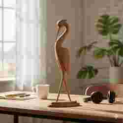 Elegant Long-Legged Bird Sculpture | Stork or Heron 3D Print Model | Wood Aesthetic Decoration