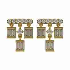 00002 Round and Baguette Diamond Jumkha Earring