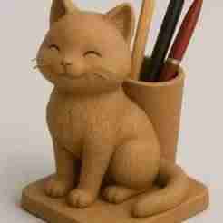 3D Cute Cat Pen Holder – Desk Organizer STL