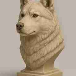 3D Dog Bust Sculpture – Realistic Husky Statue for 3D Printing