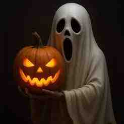 3D Halloween Ghost Holding Pumpkin _ STL model