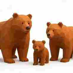 3D Low Poly Three Bears Family – STL Model