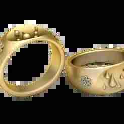 3D Printable Golden Ring with Teardrop and Floral Diamond Accents