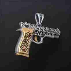 460.Jewelry Gun Pendant With Diamonds 3D Print Model