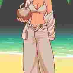 A traveling girl drinking coconut