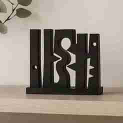 Abstract Geometric Sculpture – - Abstact Faces - Matte Black Modern Art