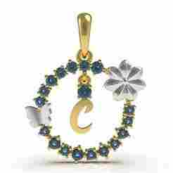 Alphabet C Flower Branch Diamond Pendant