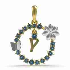 Alphabet Y Flower Branch Diamond Pendant