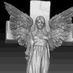 Angel with Cross and Roses Sculpture