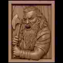 Angry Woodcutter Bas Relief 3D Model for CNC and 3D Printing