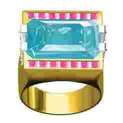 Antique Aquamarine Emerald and Ruby Princess Stone Cocktail Ring