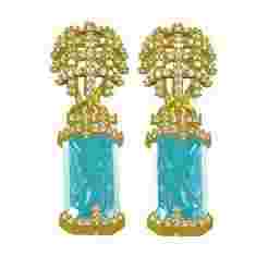 Antique Large Aquamarine Emerald Stone Earring