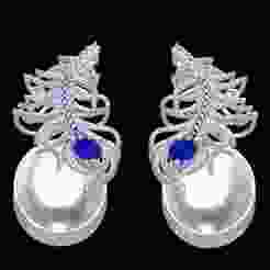 Antique Peacock Feather Pearl Drop Earring