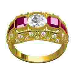 Antique Ruby Octagon Stone Art Deco Engagement Ring