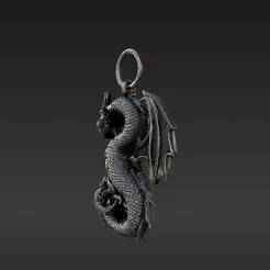 Antique Silver Style Dragon Pendant - Detailed Celtic Knotwork Fantasy Keychain Model