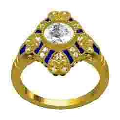 Art Deco Style Round Bezel Set Engagement Ring
