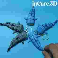 Articulated whale shark Keychain– Print in place- No support- 2 versons