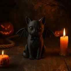 Bat Cat Figurine - Cute Halloween Decoration