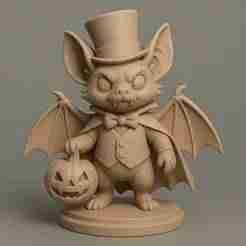 Bat in Top Hat with Pumpkin