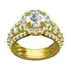 Beautiful Round Halo Triple Row Shank Engagement Ring