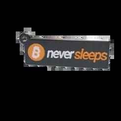 Bitcoin Keychain - Flat Block "Never sleeps"